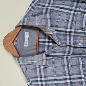 Nautica Heritage Men's Gray & Green Plaid, Button-Down, Collar Casual Shirt, XXL